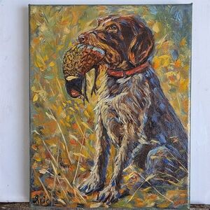 Abstract oil Painting cute Hunting Dog